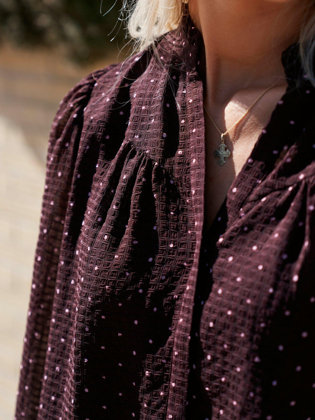 Astrida Dotted Blouse Burgundy