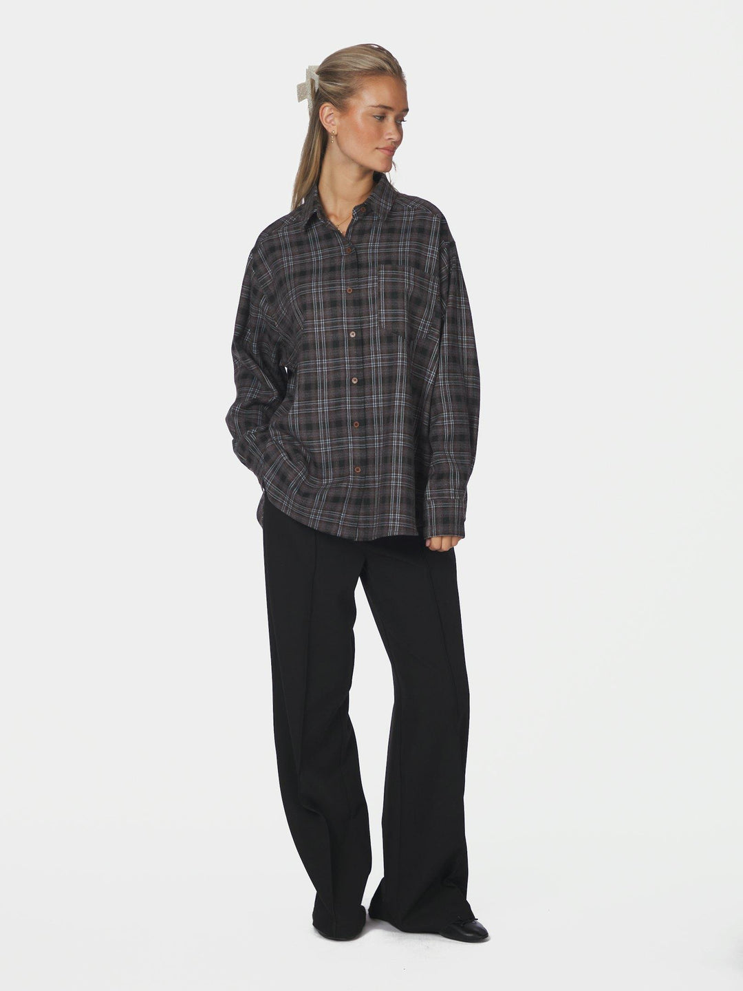 Dalma Flannel Check Shirt Warm Grey