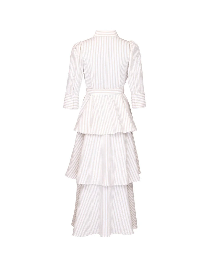 Seersucker Flounce Dress Khaki Stripe