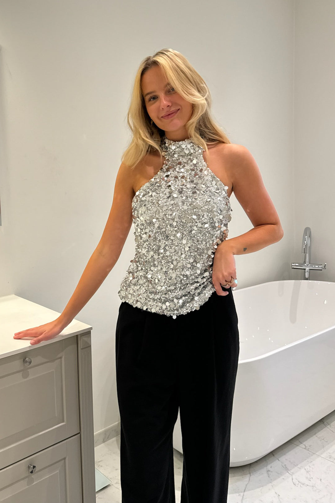 Emily Top Silver Sequin