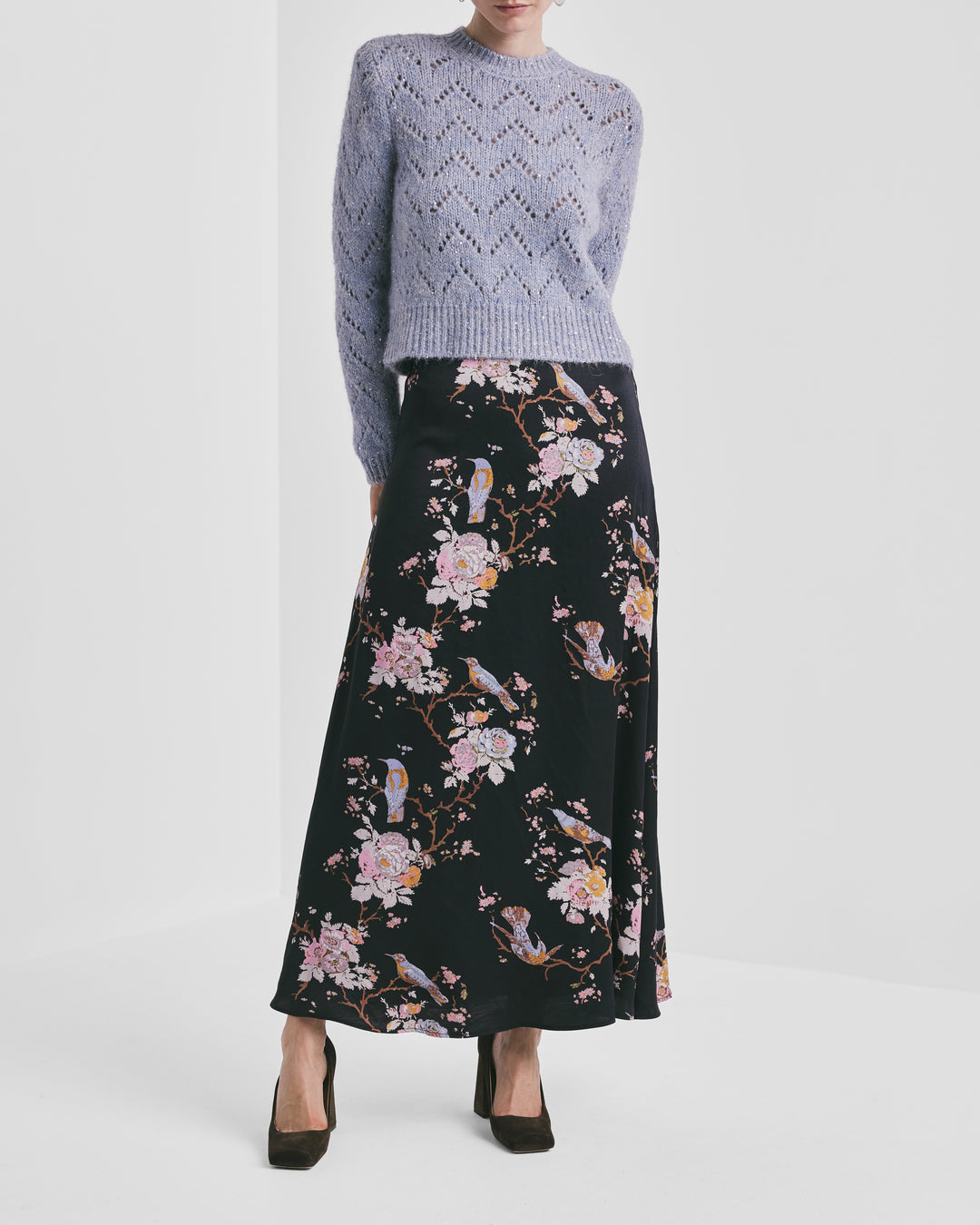 Satin Skirt Midnight Birds