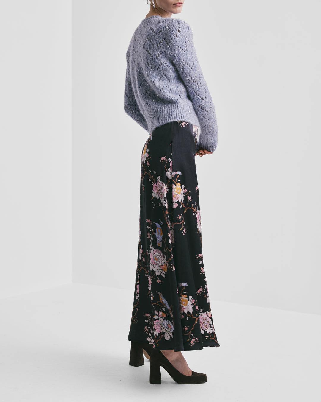 Satin Skirt Midnight Birds
