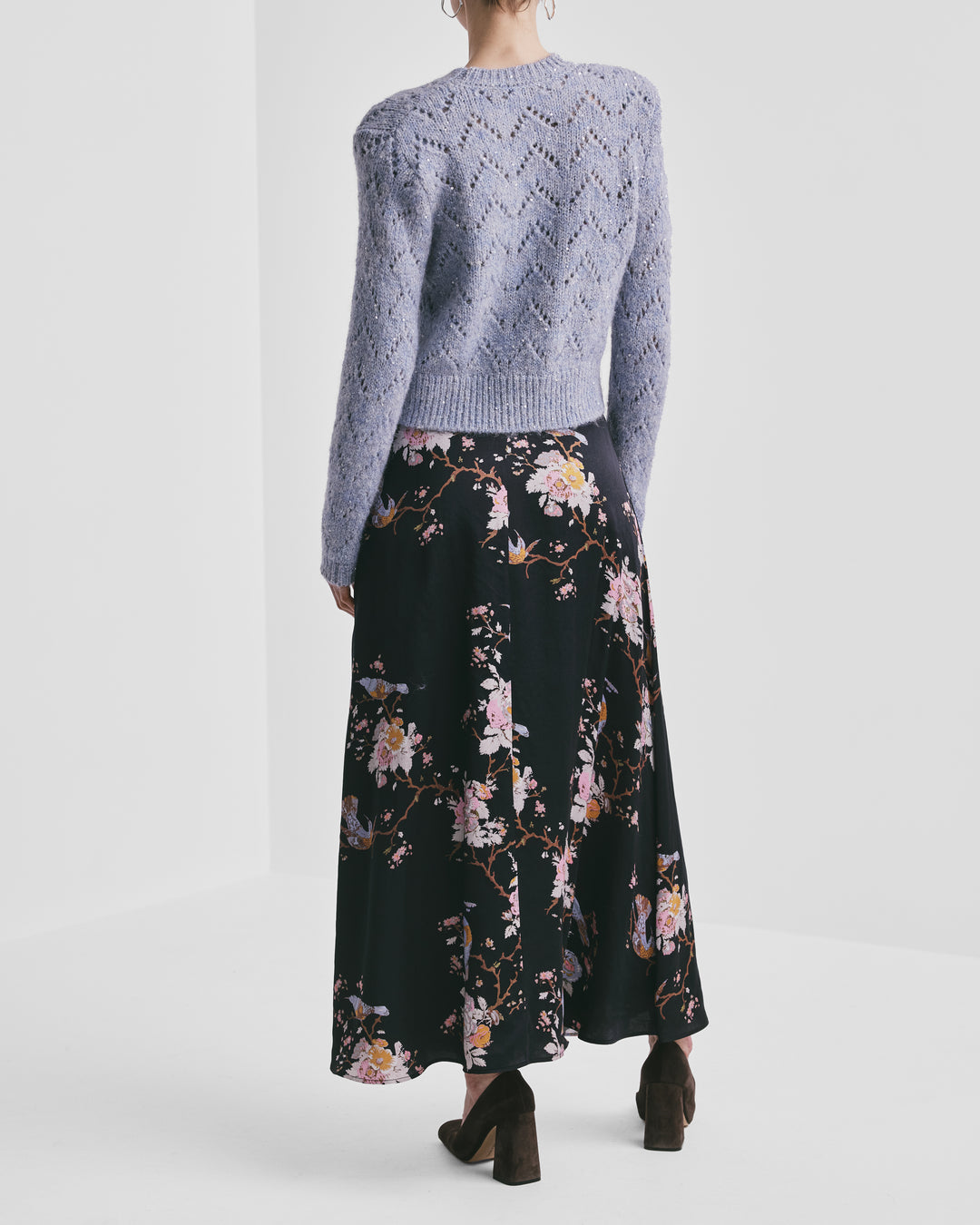 Satin Skirt Midnight Birds