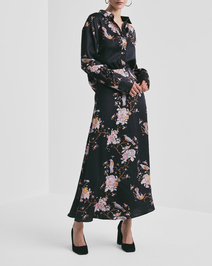 Satin Skirt Midnight Birds