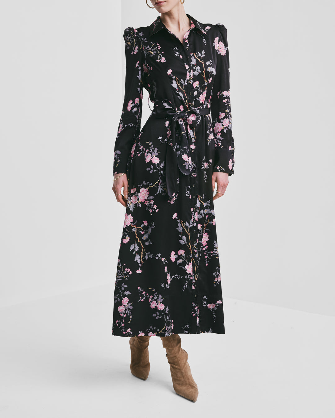 Satin Belt Dress Midnight Garden