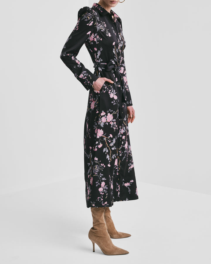 Satin Belt Dress Midnight Garden