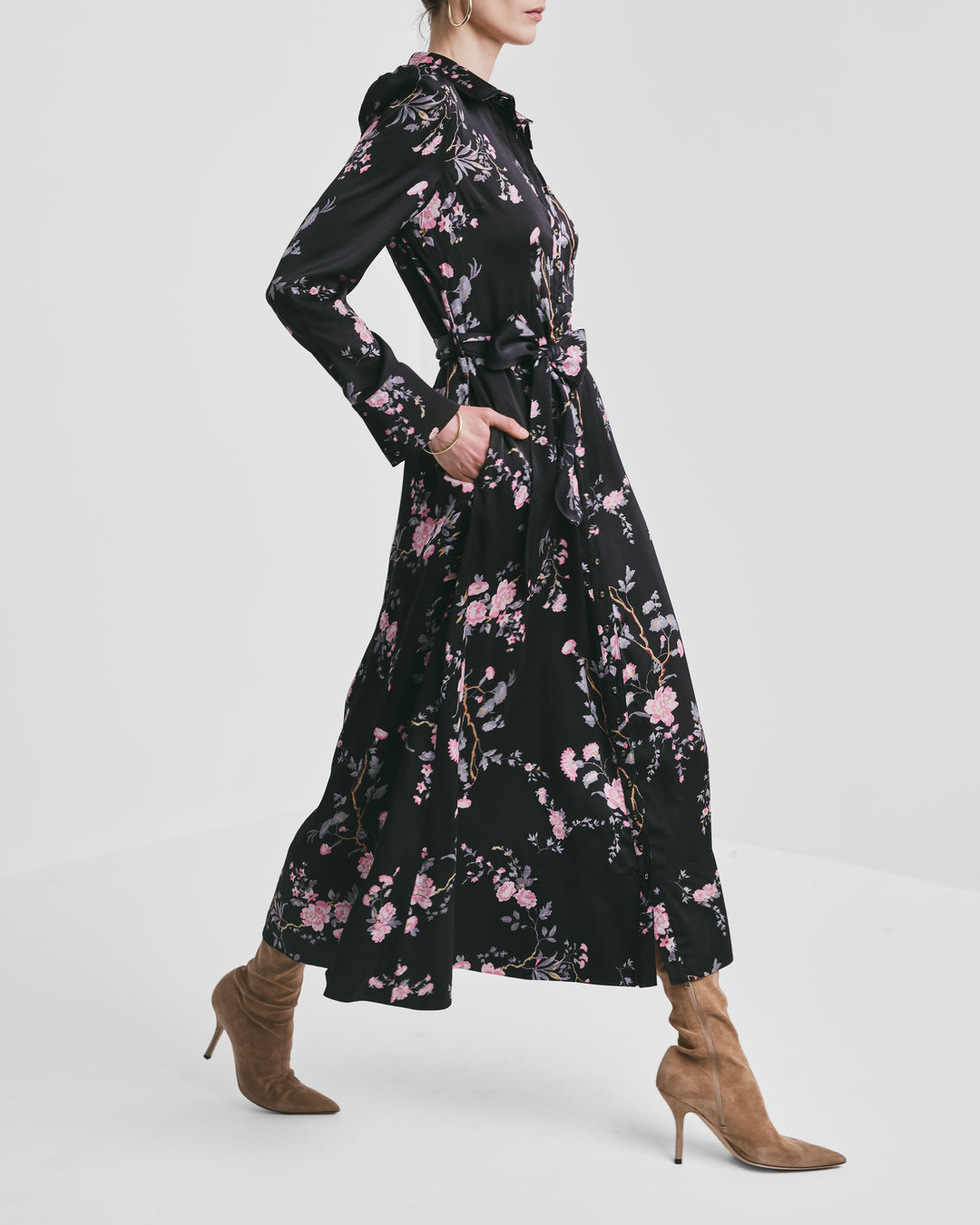 Satin Belt Dress Midnight Garden