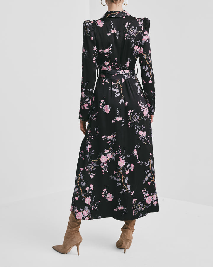 Satin Belt Dress Midnight Garden