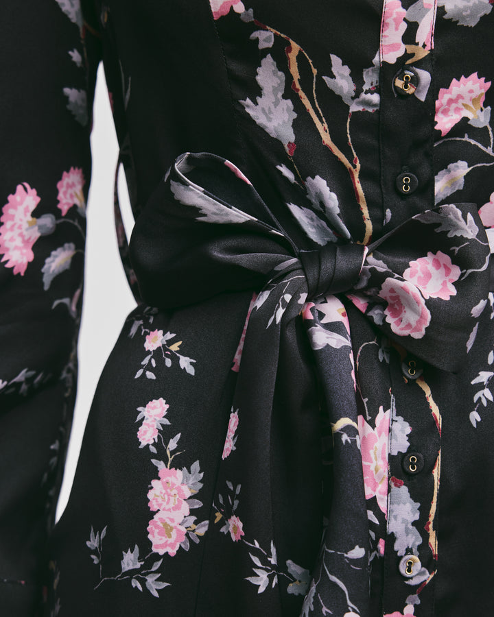 Satin Belt Dress Midnight Garden