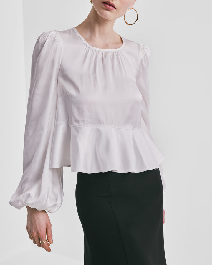Satin Flounce Top Off White