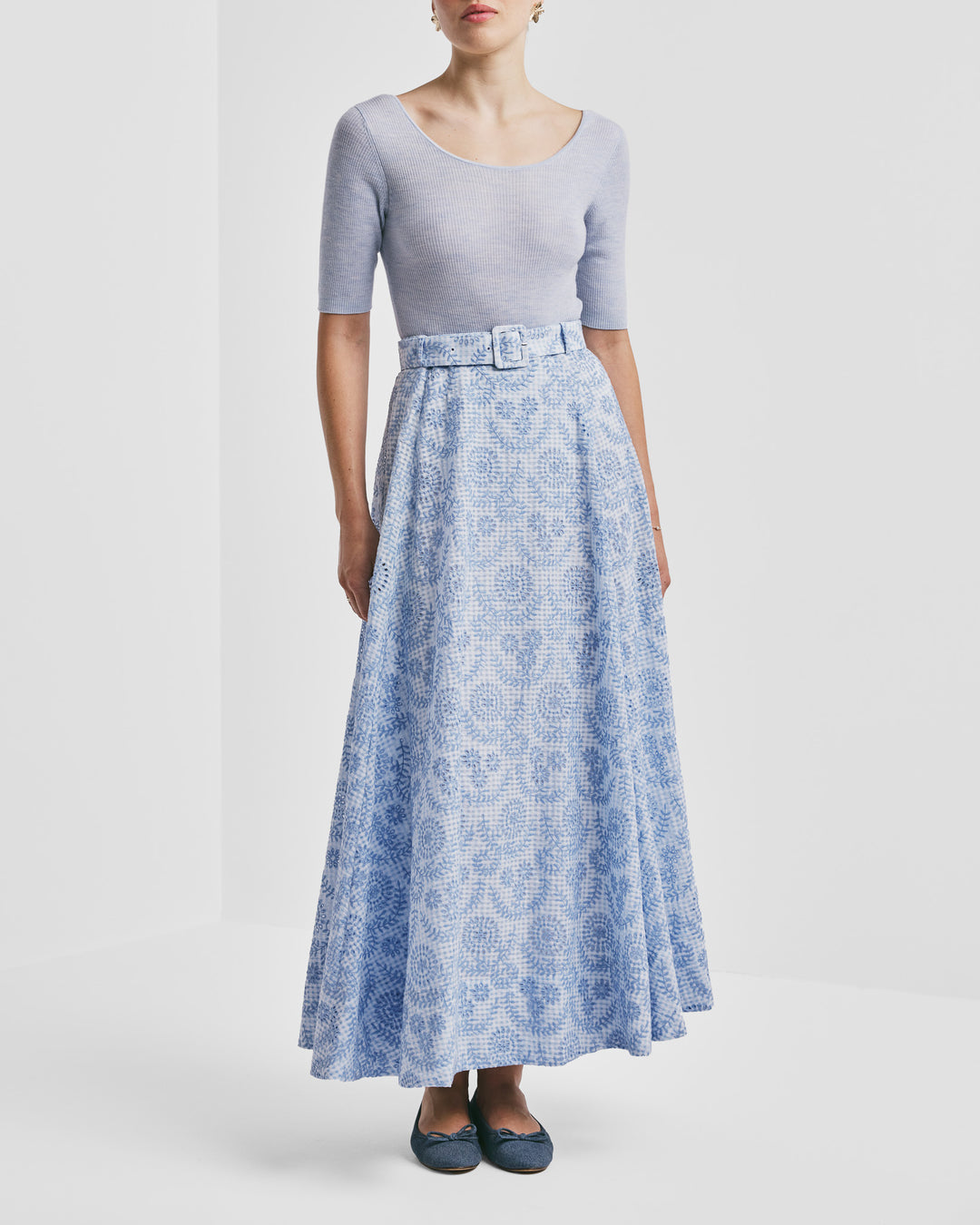 Checks Maxi Skirt Light Blue