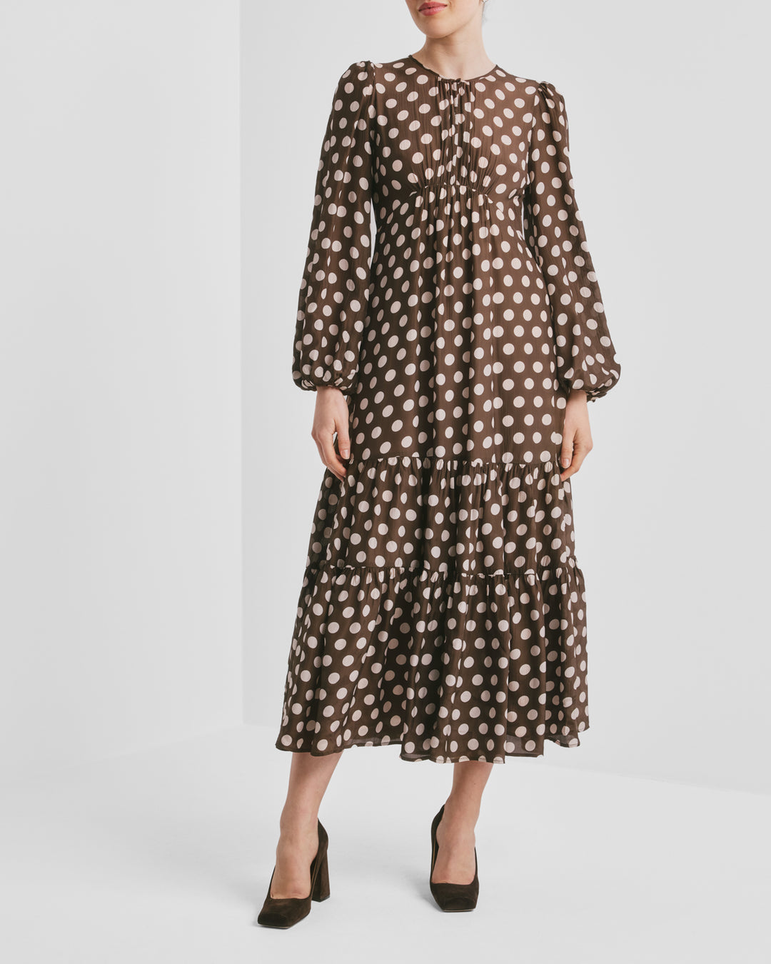 Striped Organza Midi Dress Dots