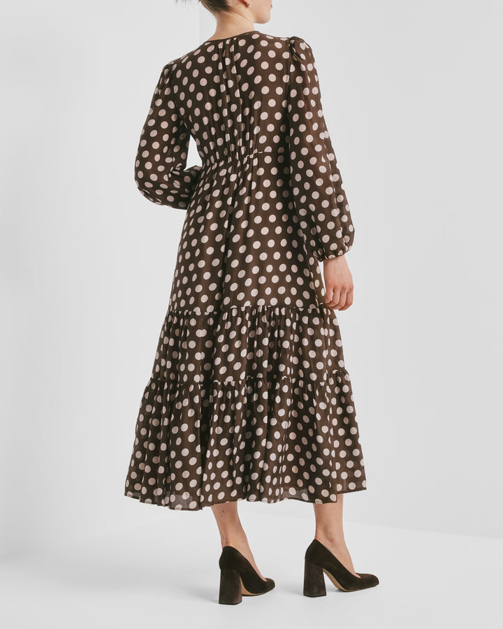 Striped Organza Midi Dress Dots