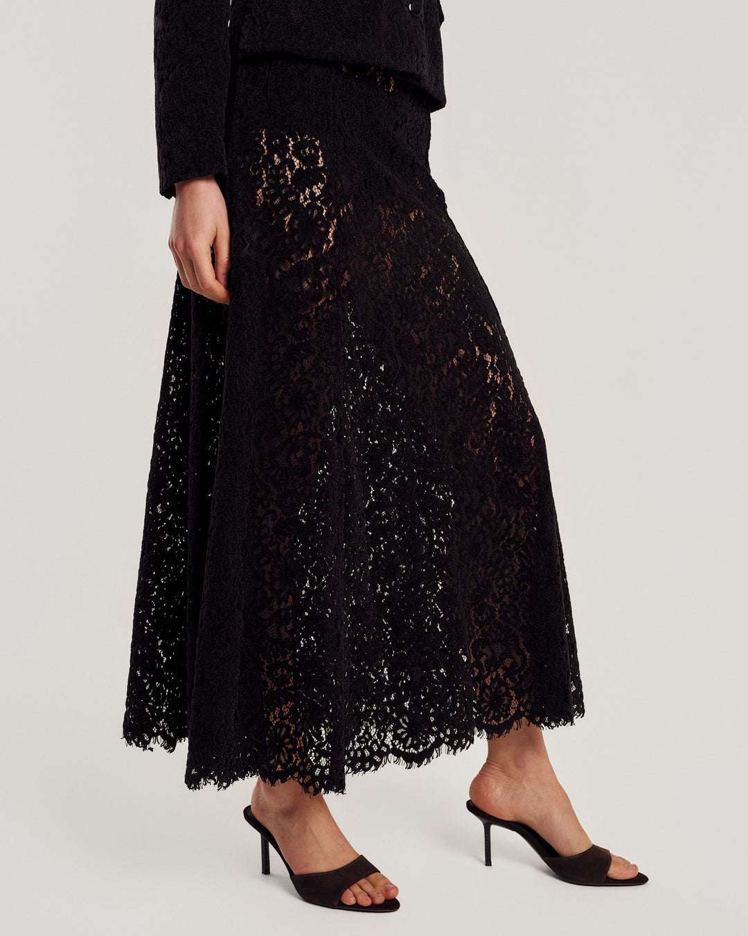 Lace Velvet Skirt Black