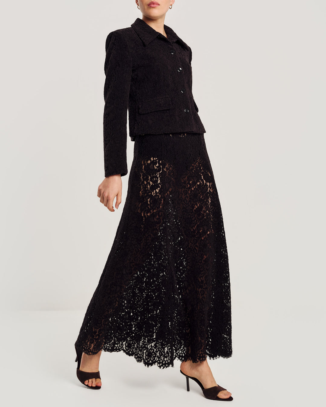 Lace Velvet Skirt Black