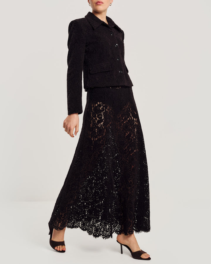 Lace Velvet Skirt Black