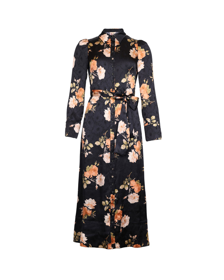 Jacquard Tieband Dress Midnight Roses