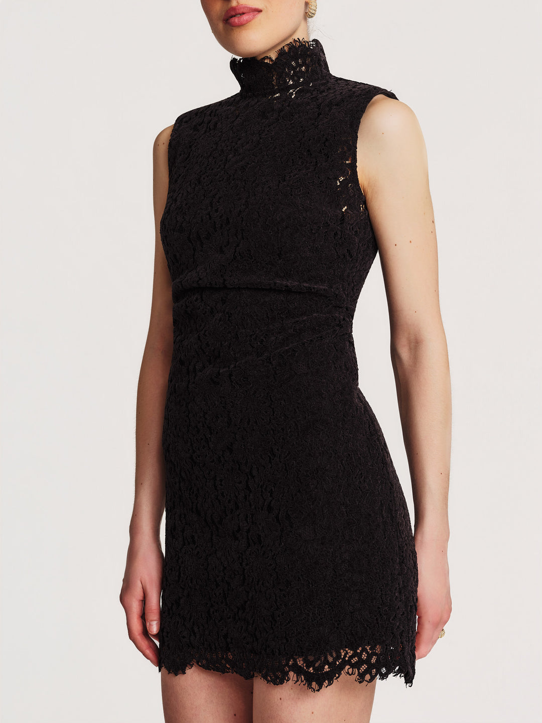 Lace Velvet Mini Dress Black