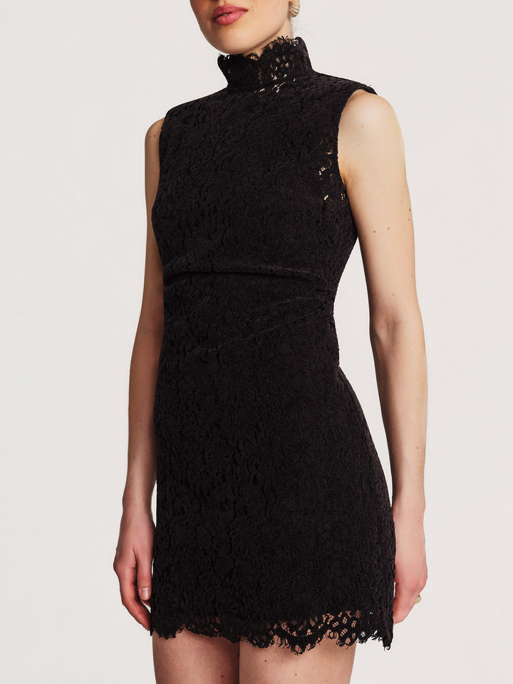 Lace Velvet Mini Dress Black