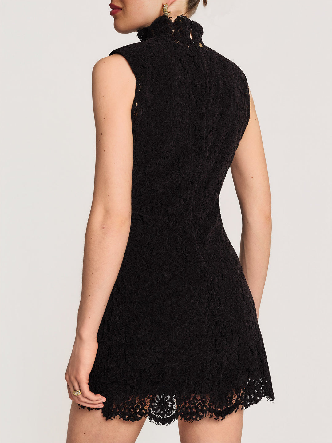 Lace Velvet Mini Dress Black