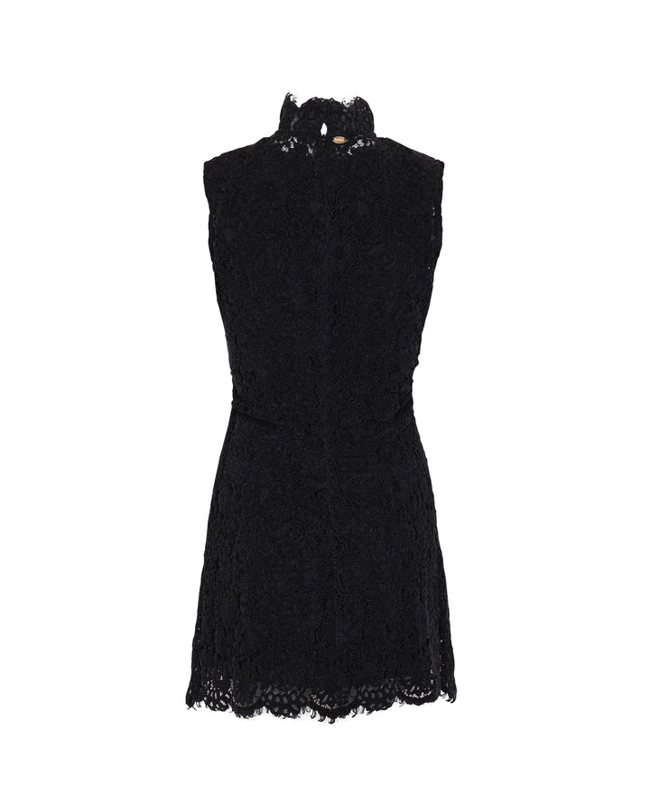 Lace Velvet Mini Dress Black