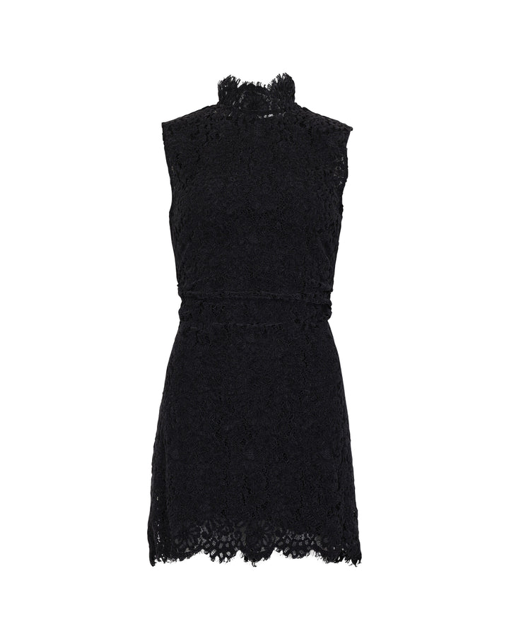 Lace Velvet Mini Dress Black
