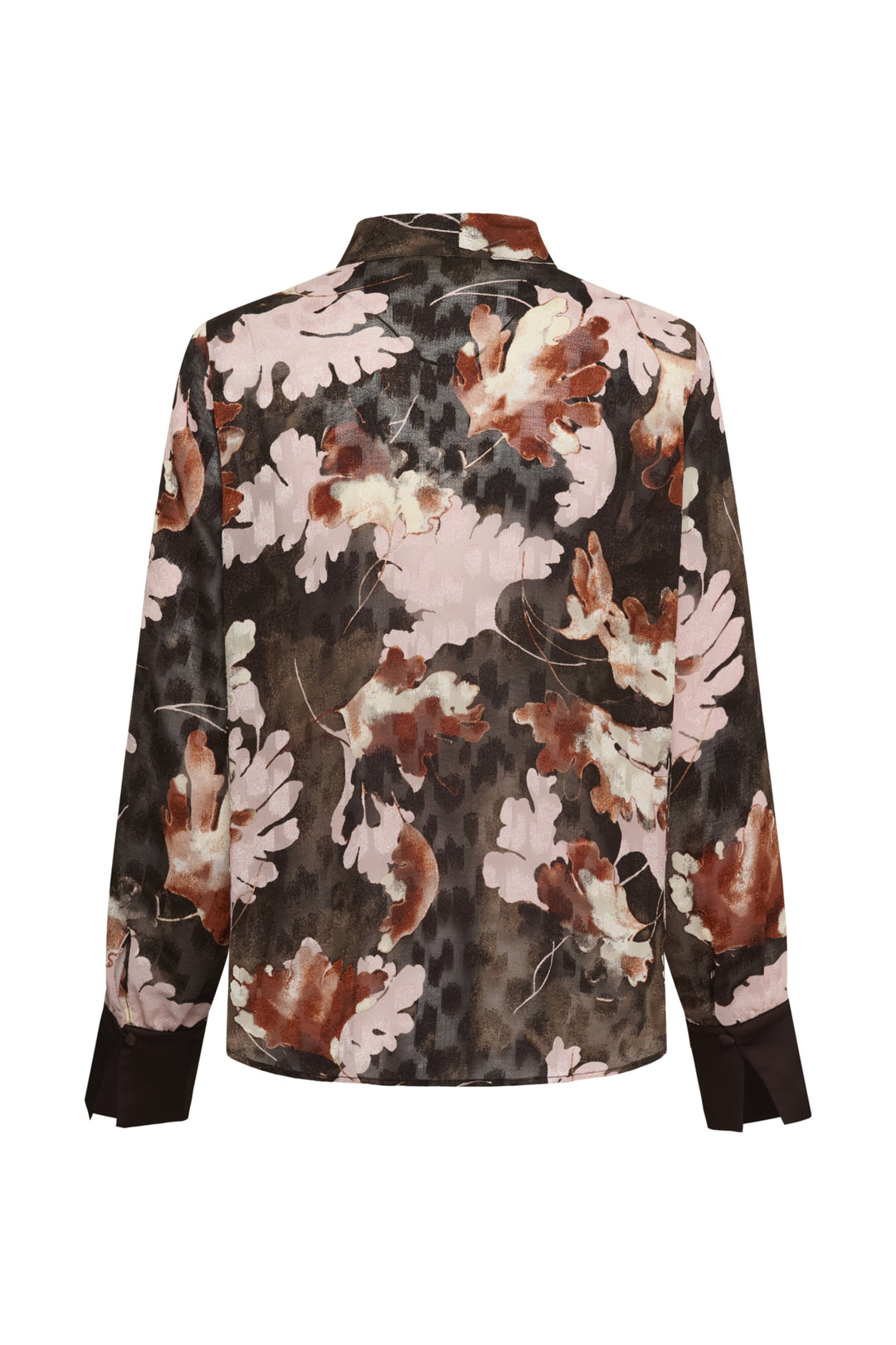 Masoniw V-Neck Blouse Brown W Pink Fall Leaves