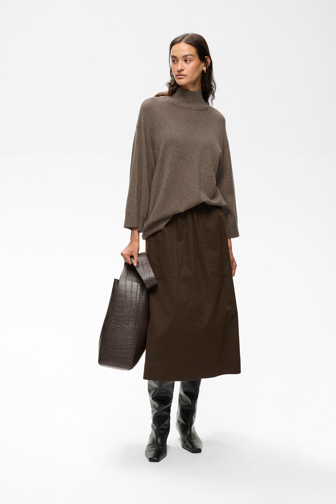 Tallyiw Monika Highneck Chocolate Brown Melange