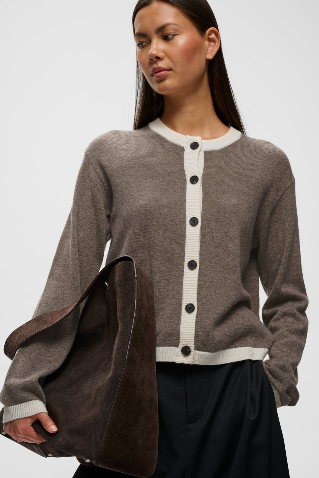 Tallyiw Monika Cardigan Chocolate Brown Melange