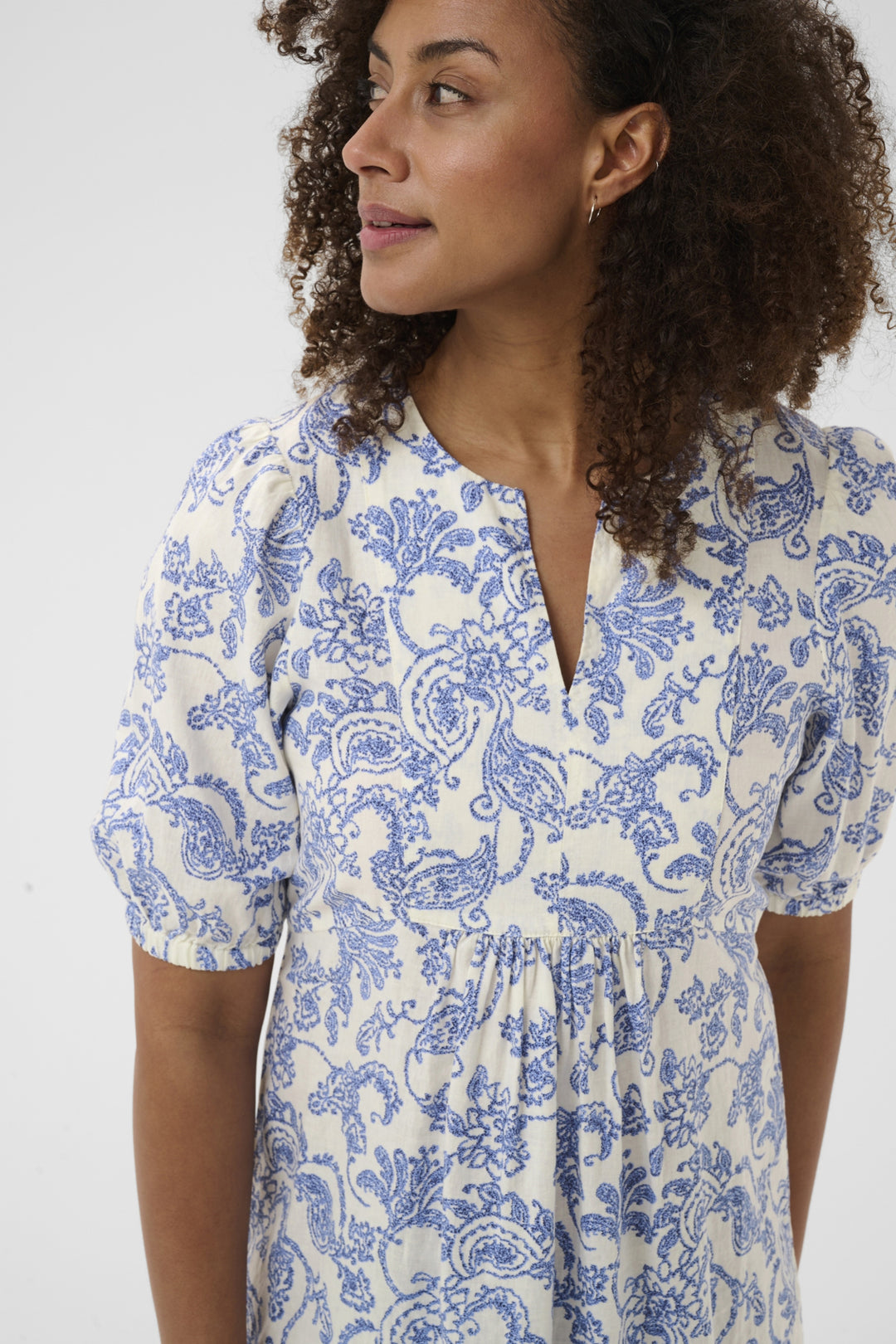 Benete Dress Blue Dot Paisley Print