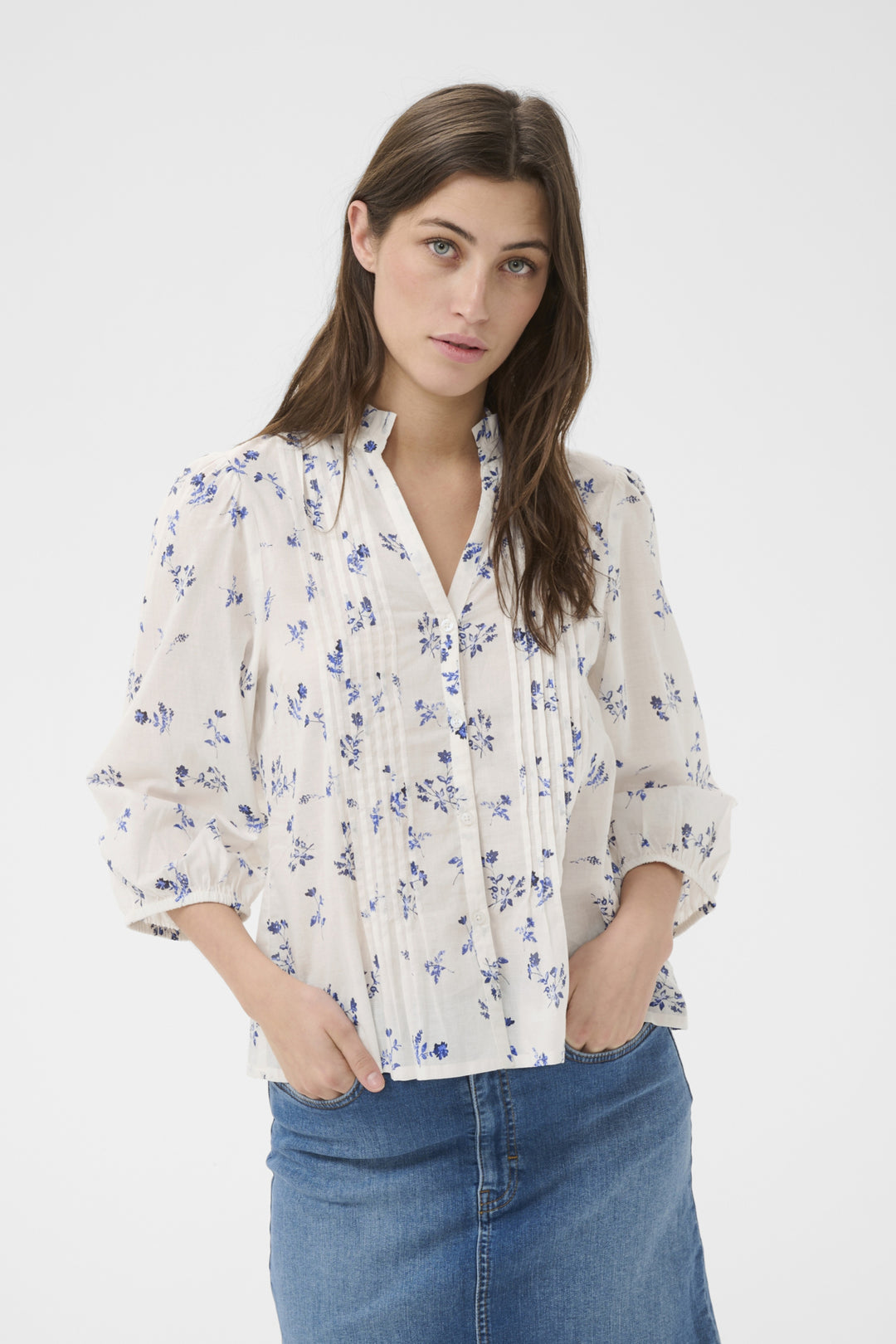Brith Blouse Blue Bouquet Print