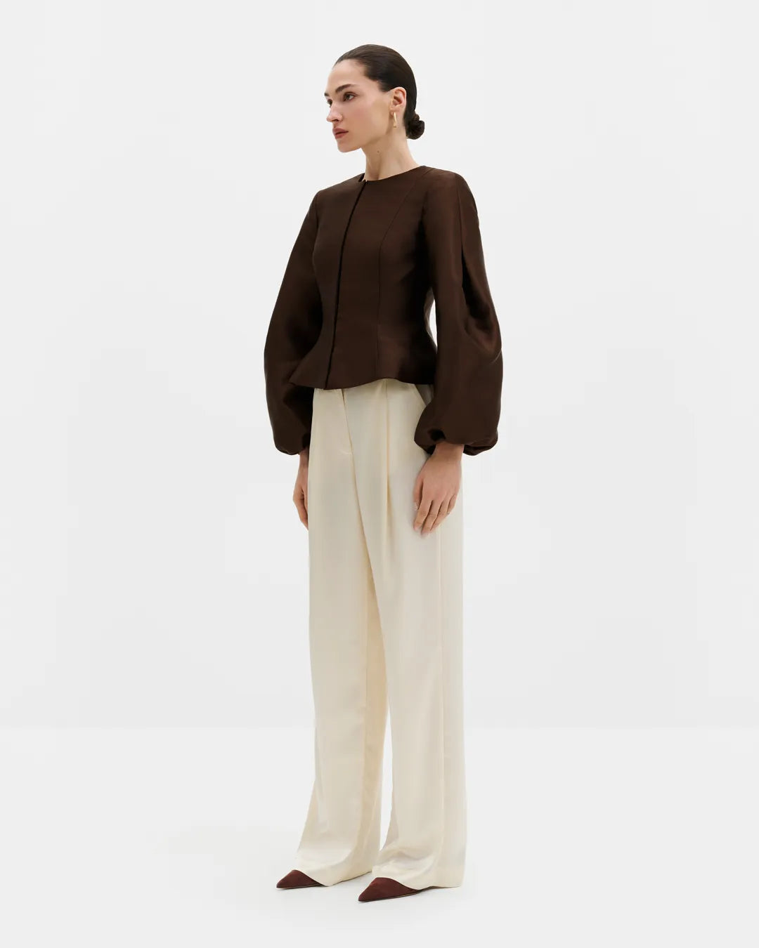 Vendela Balloon Sleeve Blouse Dark Brown