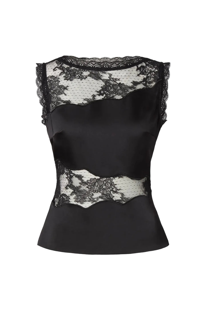 Desire Lace Trimmed Cut Out Top Black
