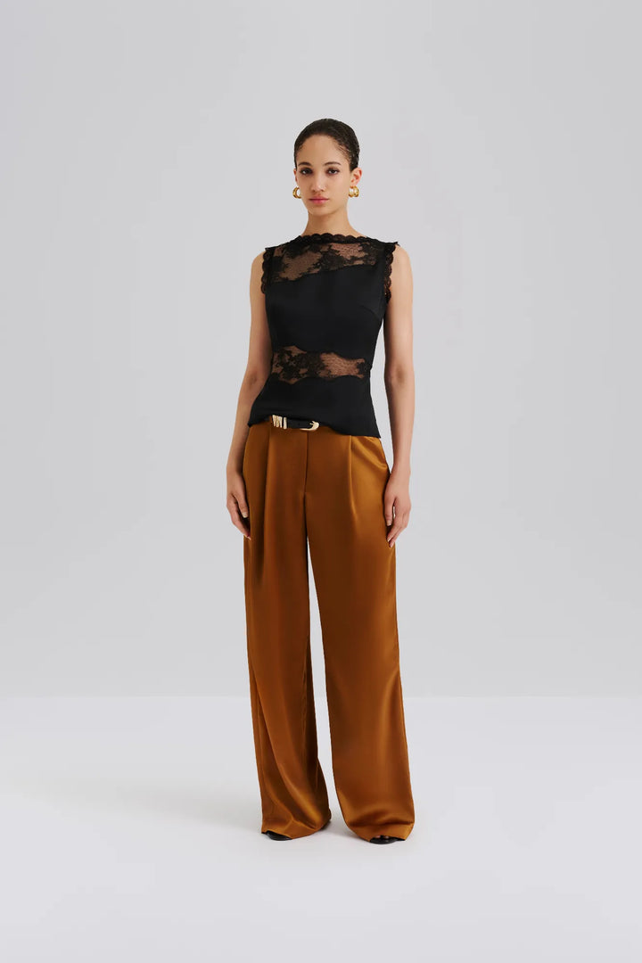 Desire Lace Trimmed Cut Out Top Black