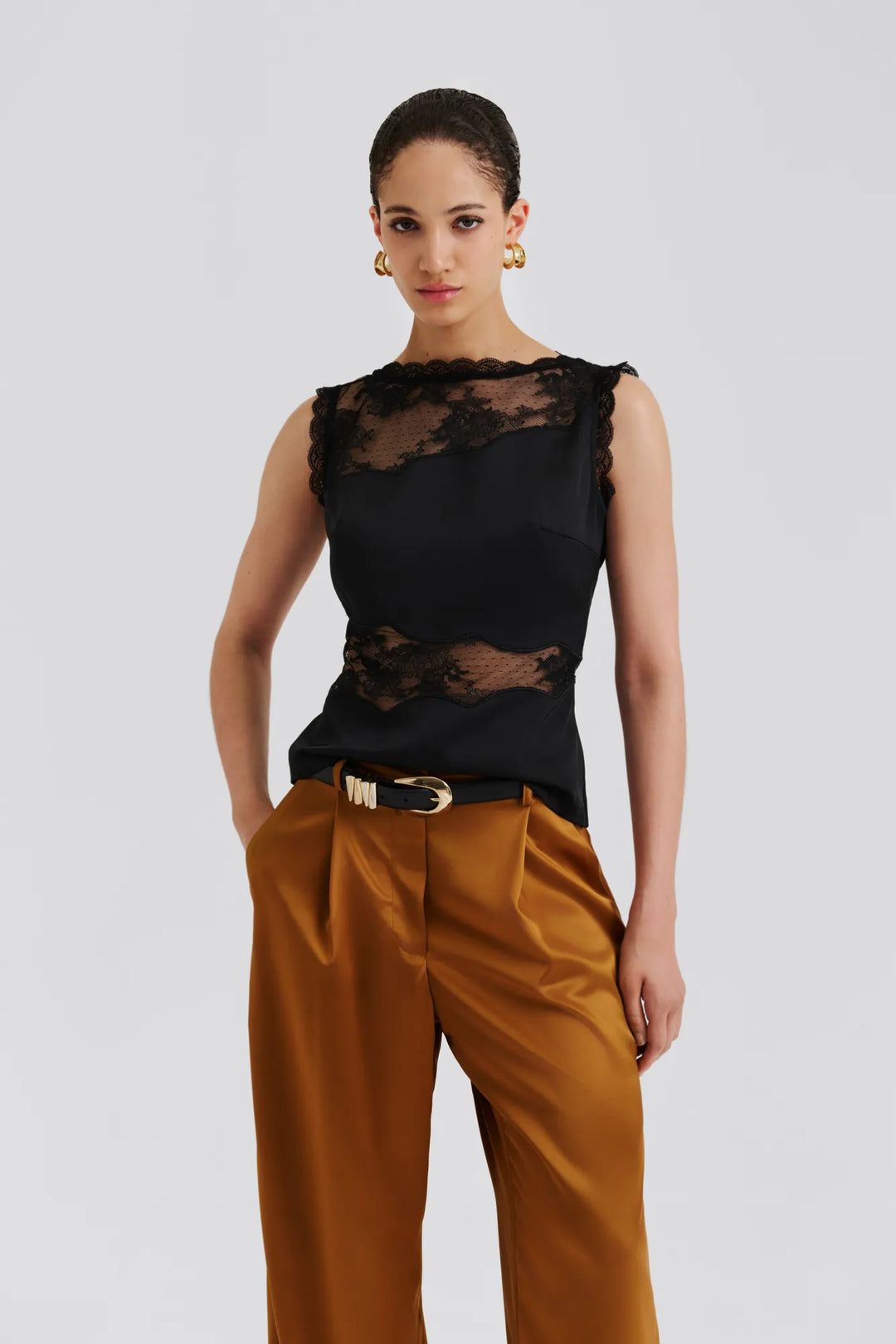 Desire Lace Trimmed Cut Out Top Black