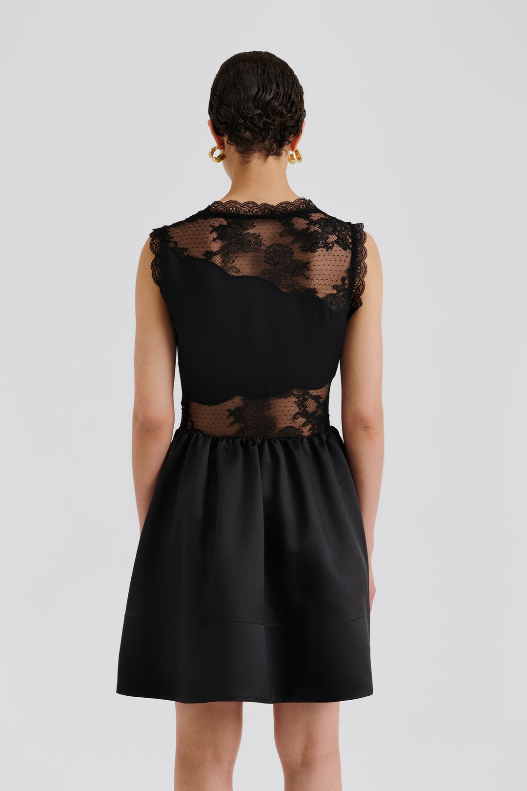 Rosy Lace Trimmed Cut Out Mini Dress Black