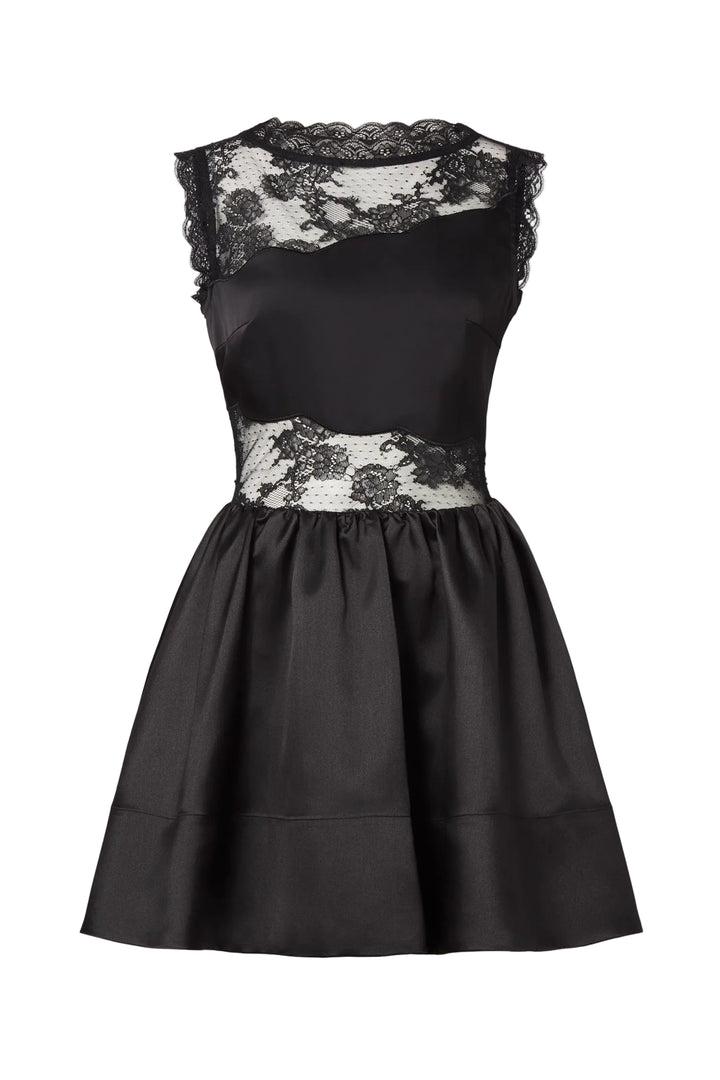 Rosy Lace Trimmed Cut Out Mini Dress Black