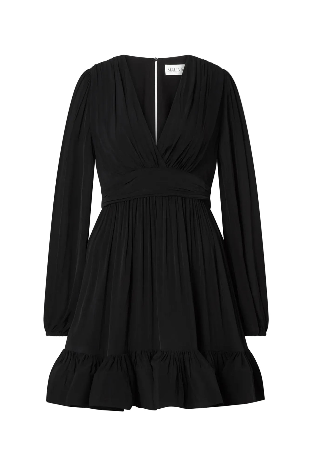 Jadie V-Neck Ruffled Mini Dress Black