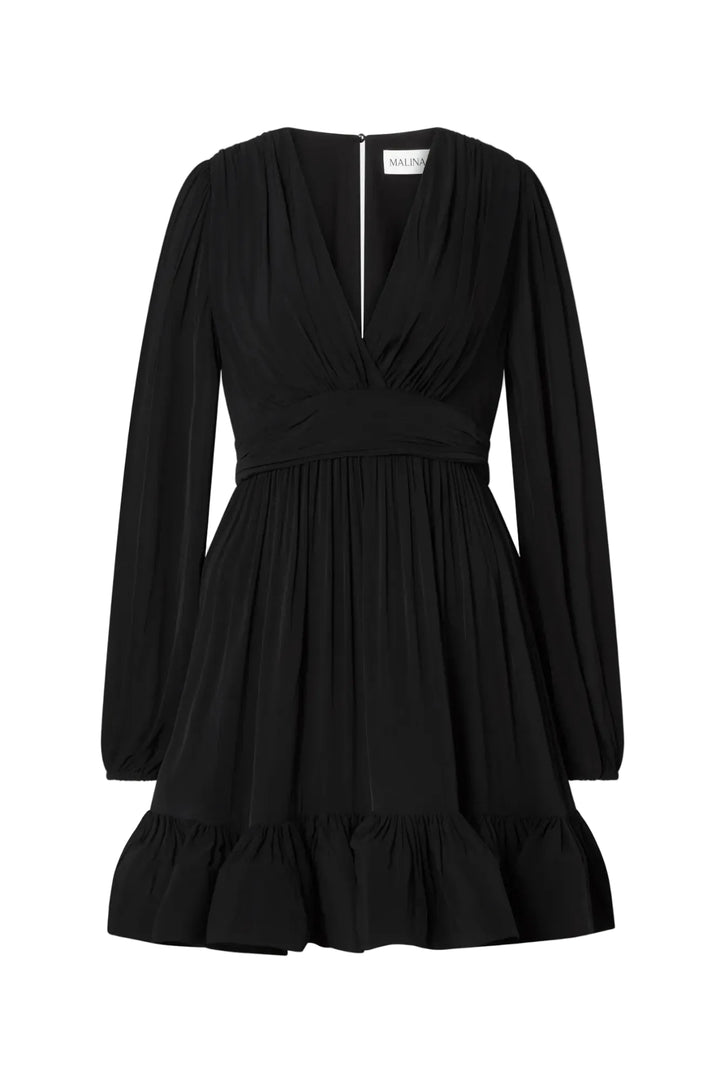 Jadie V-Neck Ruffled Mini Dress Black