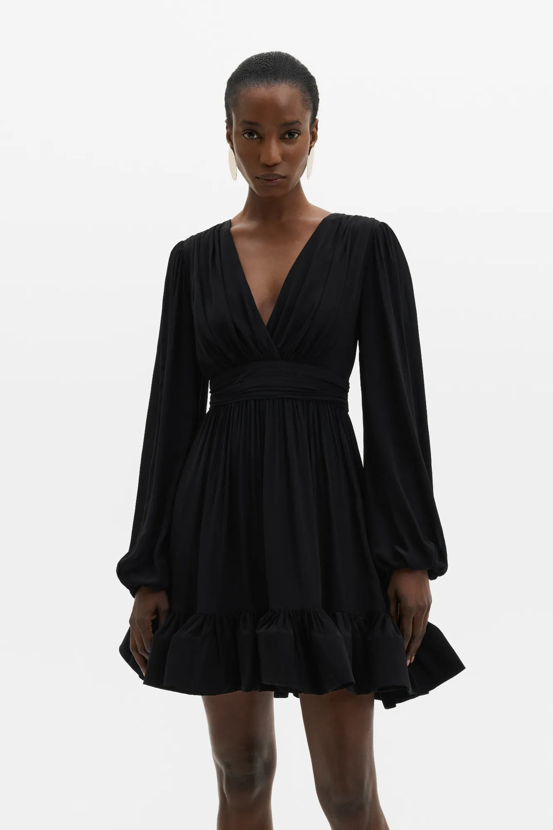 Jadie V-Neck Ruffled Mini Dress Black