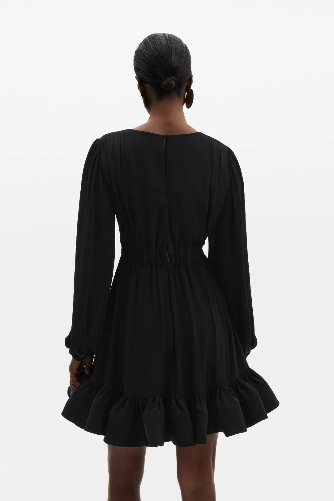 Jadie V-Neck Ruffled Mini Dress Black