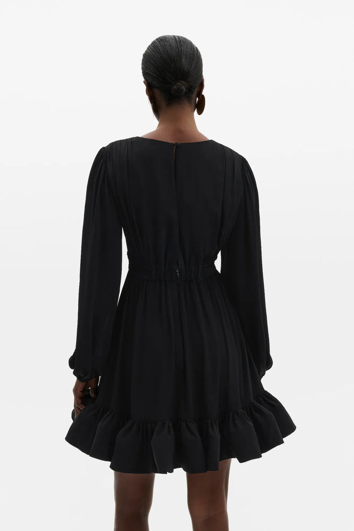 Jadie V-Neck Ruffled Mini Dress Black