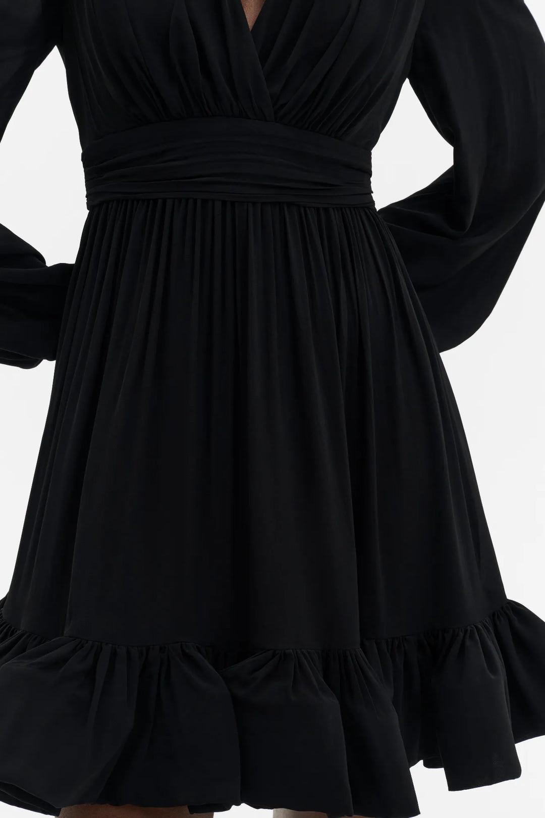 Jadie V-Neck Ruffled Mini Dress Black