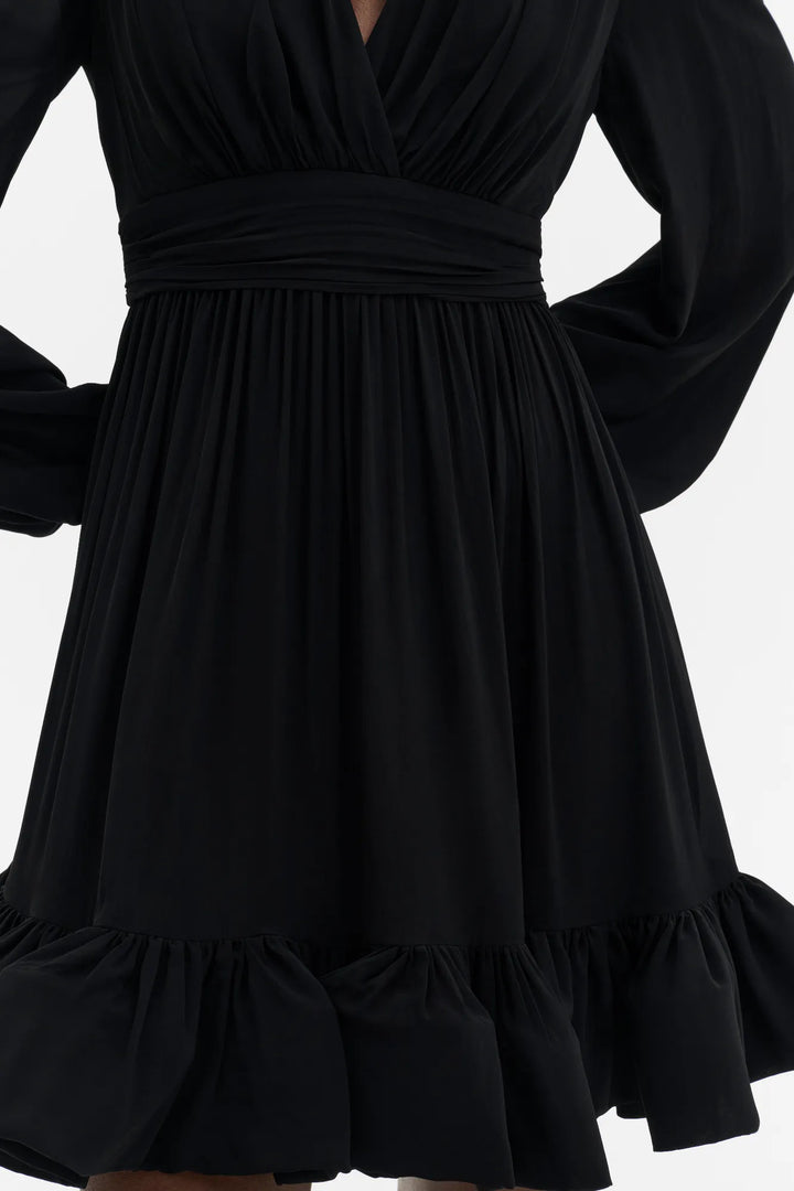 Jadie V-Neck Ruffled Mini Dress Black