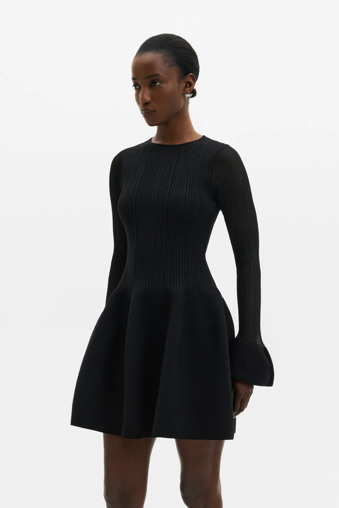Elona Voluminous Skirt Knitted Mini Dress Black