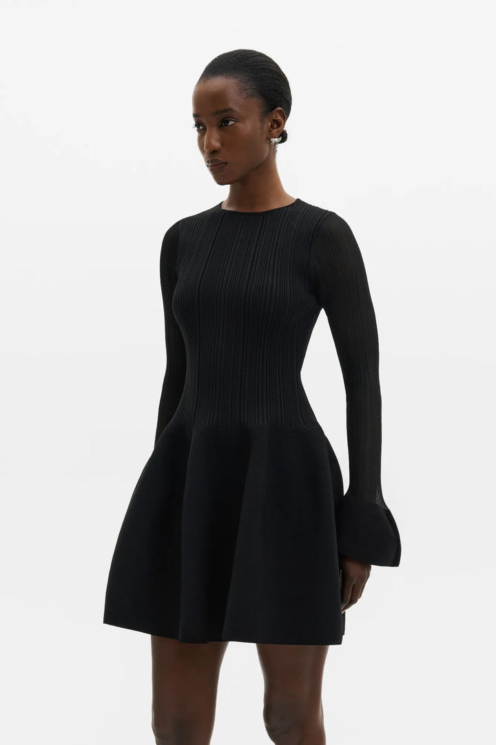 Elona Voluminous Skirt Knitted Mini Dress Black