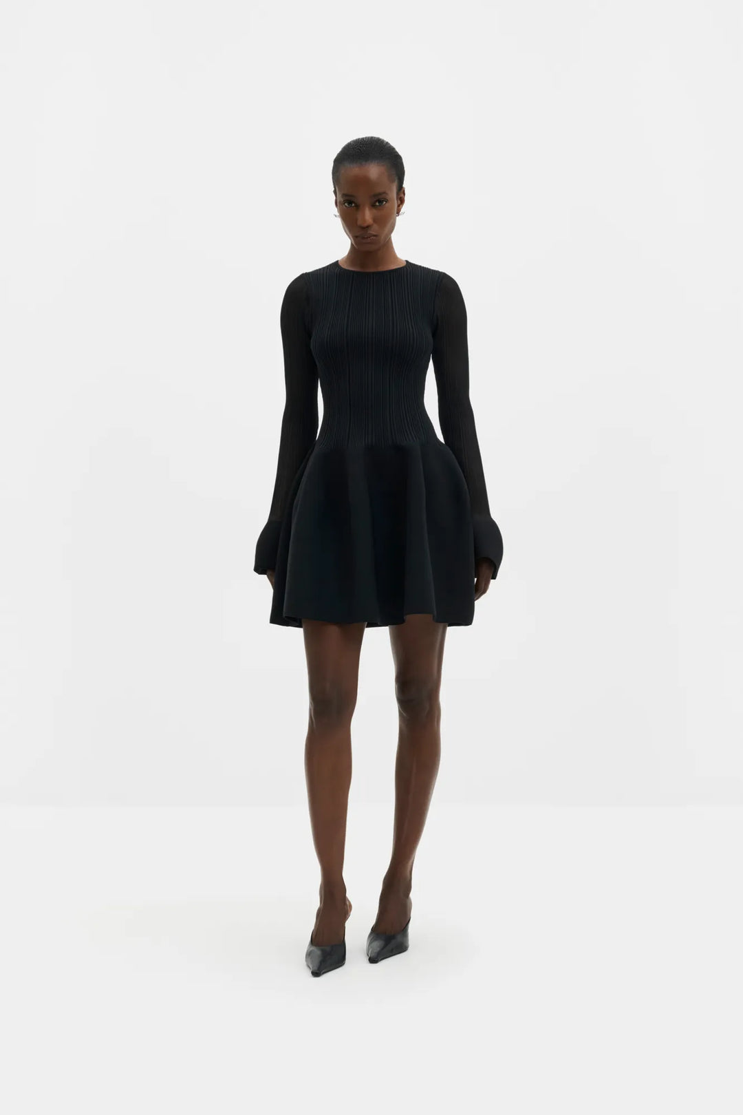 Elona Voluminous Skirt Knitted Mini Dress Black