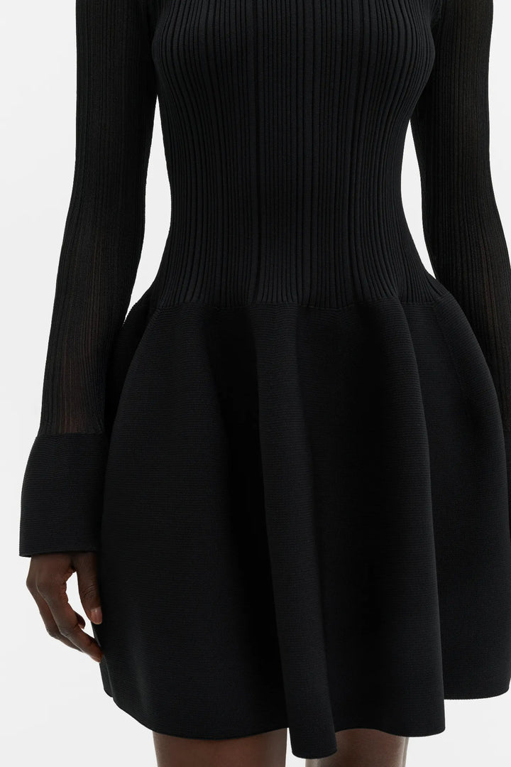Elona Voluminous Skirt Knitted Mini Dress Black