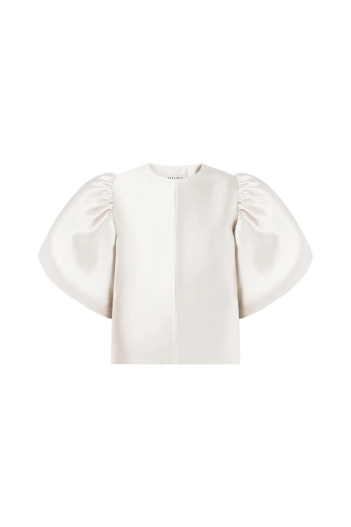 Cleo Puff-Sleeve Satin Blouse Ivory