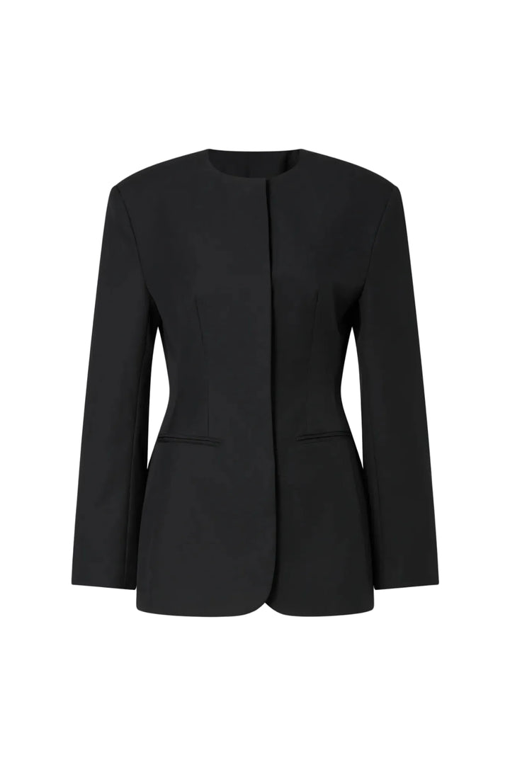 Carol Collarless Wool-Silk Evening Blazer Black